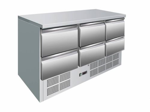 Kühltisch, 1365x700x870 mm, 6 Schubladen, 400 L / 205 L