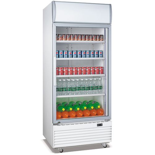 Getränkekühlvitrine 660 Liter mit Glastür und Werbedisplay, +4°/+8°C